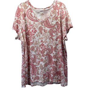 Belle Susan Graver Women's Top XL Pink Paisley Cap Sleeve Pullover Cotton Blend